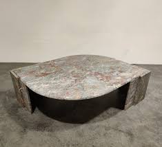 Heavy antique marble coffee table, seahorse antique blue iron feet. Vintage Marble Coffee Table 1970s 160447