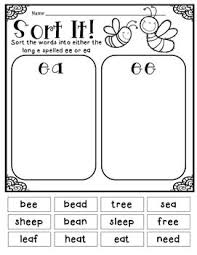 Long E Sort Ee And Ea Mka Creations Phonics Phonics Worksheets Spelling Patterns