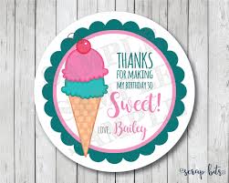 Ice Cream Birthday Stickers & Bags, Thank You for Making My Birthday so  Sweet Scallop, Personalized Birthday Favor Stickers, Clear Bags