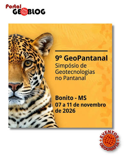 Evento: 9&ordm; Simp&oacute;sio de Geotecnologias no Pantanal. Data: De 7 a 11 de novembro de 2026 Local: Bonito, Mato Grosso do Sul - Brasil Maiores informa&ccedil;&otilde;es no link da Bio ou e