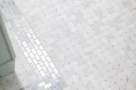 This multi color matte finish tile will make a great impact in small areas like the bathroom, den, or other overlooked spaces. White Marble Basketweave Bath Floor Tiles Transitional Bathroom