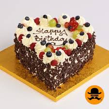 Heart Shape Happy Birthday Black Forest Cake Design Fresh Fruit Fresh Cream Gateau Cake Fruity Cake Fresh Cream