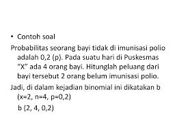 Contoh data diskrit adalah data tentang jumlah penduduk, kendaraan dan sebagainya (bukan data kontinu). Ppt D I S T R I B U S I P R O B A B I L I T A S Powerpoint Presentation Id 4287959