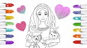 Stylish sunglasses barbie coloring page. Barbie Coloring Book Page Barbie With Cute Dog Cat Colouring Colour Drawing Videos Tutu Toy Youtube