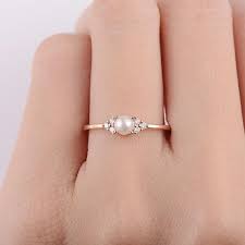 Mothers Day Birthday Gift White Akoya Pearl Engagement Ring Pearl Engagement Ring Rose Engagement Ring Dainty Engagement Rings
