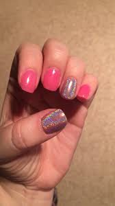 Pink Sns Nails With Accent Rainbow Holographic Nails Holographic Nails Usa Nails Sns Nails Nexgen can last up to four weeks or longer while sns will give you two to three weeks without cracking and fading.