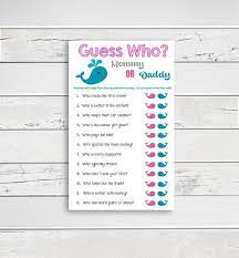 Guess Who Baby Shower Game Gender Neutral Baby Shower Game Etsy Whales Baby Shower Baby Shower Neutral Baby Shower