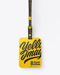 Showing both the front and back view of the badge placed on the white table. Lanyard W Plastic Id Card Mockup In Object Mockups On Yellow Images Object Mockups In 2021 Mockup Stationery Mockup Cards