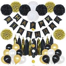 Black and white checkered racecar themed birthday party cake plates napkins and tablecloth children's birthday party decorations for boys girls (serves 20) 4.7 out of 5 stars 38 $15.99 $ 15. Birthday Decorations Black And Gold Party Decorations 85pcs Happy Birthday Banner 20 Party Balloons 10 Paper Pom Poms 10 Tassels And 32 Round Paper Garland Perfect For Any Birthday Party Buy Online
