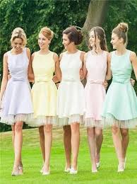 Nectarean Jewel Sleeveless Short Bridesmaid Dress With Bow Tiered In 2020 Rainbow Bridesmaid Dresses Short Bridesmaid Dresses Pastel Colour Bridesmaid Dresses
