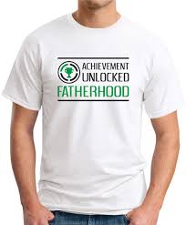 Cute quote for new daddy, papa or dad to be. Achievement Unlocked Fatherhood T Shirt Geekytees