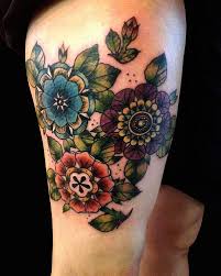 Neo Traditional Flowers By Ollie T2 Traditional Tattoo Flowers Kaleidoscope Tattoo Tattoos
