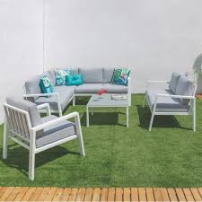Comparez et achetez des salons de jardin pas chers sur shopalike.fr. Salon Bas De Jardin En Aluminium Blanc Et Coussins Gris Tarragone