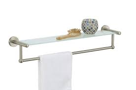 Each shelf comes fully assembled with a metal rod for hanging towels. Amazonsmile Organize It All 16905w 1 Satin Nickel Glass Shelf With Towel Bar Home Improvement Glass Shelves Towel Bar Glass Bathroom