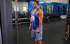 The traditional cable tricep pushdown can easily be replicated with resistance bands! Rope Tricep Extension Video Exercise Guide Tips