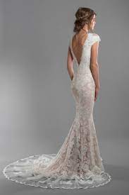 Cap Sleeve All Lace Deep V Neck Fit And Flare Wedding Dress With Deep V Back By Olvi S Image Fit And Flare Wedding Dress Wedding Dresses Lace Wedding Dresses