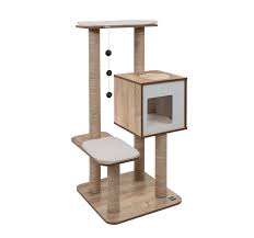 Vesper 48 In Cat Tree Condo Scratching Post Tower Oak Walmart Com Modern Cat Tree Vesper Cat Furniture Cat Tree Condo
