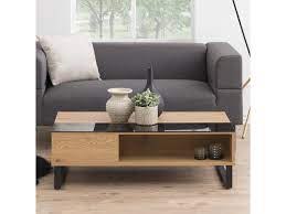 Table Basse Kostrena 110x60 Cm Chene Noir Plateau Relevable Element En Verre Trempe Vente De Table Basse Conforama