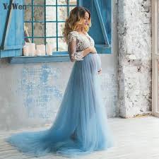 De Encaje Formal Embarazada Foto Vestido De Manga Larga Ver A Traves De Azul Vestido De Maternidad Vestidos Para Embarazadas Vestidos De Noche Para Embarazadas