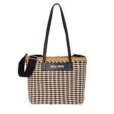 Akris ai small woven top handle tote bag details akris ai tote bag in woven calf leather. Woven Tote Black Caramel Chalk White Miu Miu