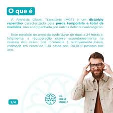 😖A Amnésia Global Transitória (AGT) é um distúrbio repentino caracterizado  pela perda temporária e total da memória, não acompanhada por outros  déficits neurológicos. ⏱️Este episódio de amnésia pode durar de duas a