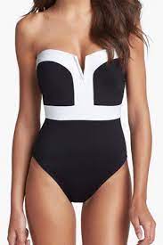 Strapless Bandeau One Piece Swimsuit Strapless Swimwear Black And White Swimsuit One Piece