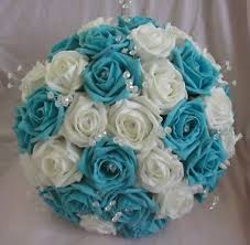 Artificial Turquoise White Foam Rose Wedding Bouquet Turquoise Wedding Flowers Teal Wedding Bouquet Turquoise Wedding