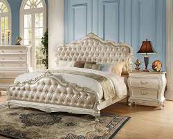Pearl White 2 Drawer Granite Top Nightstand Chantelle 23543 Acme Classic Chantelle 23543 King Bedroom Sets White Bed Frame Upholstered Panel Bed