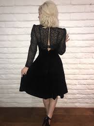 Vintage Niki Sweetheart Neckline Black Velvet Cocktail Dress A Line Sheer Sleeves Polk Velvet Cocktail Dress Black Velvet Cocktail Black Velvet Dress