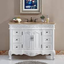 Vanity colors and finishes vanities come in all types of colors and materials, including glass, metal and wood. Silkroad Exclusive 48 In Antique White Undermount Single Sink Bathroom Vanity With Travertine Travertine Top In The Bathroom Vanities With Tops Department At Lowes Com