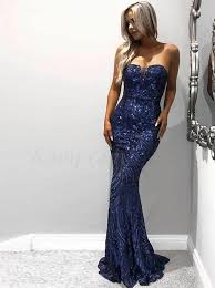 Mermaid Strapless Long Navy Blue Prom Dress With Sequin Evening Dress Prom Dresses Blue Prom Dresses Long Blue Navy Blue Prom Dresses