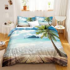 This cotton comforter and shams feature a starfish and coral motif in vivid colors to brighten your space. Amazon Com Bedbay Beach Duvet Cover Set King Ocean Themed Bedding Set Sunshine Beach Palm Tree Tropical Bedding King 1 Duvet Cover 2 Pillowcases Sunny Beach King Kitchen Dining