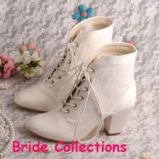 Bride Collections Lace Up White Wedding Boots Chunky Heel Women Bridal Boots Free Shipping In Women S Boo Bridal Boots Winter Wedding Shoes White Wedding Boots