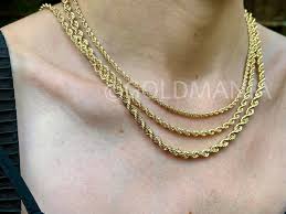 Herringbone link gold chains look almost solid but flow like gold. 14k Yellow Gold Rope Chain Necklace 18 20 Etsy