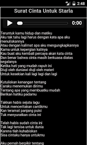 Untuk starla kutuliskan kenangan tentang caraku menemukan dirimu tentang apa yang membuatku mudah berikan hatiku padamu takkan habis sejuta lagu untuk memceritakan cantikmu kan teramat panjang puisi tuk. Lirik Surat Cinta Untuk Starla For Android Apk Download