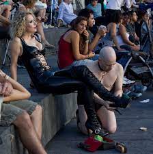 Bald Slave Knelt and Mistresses Leater Boots Worship - Public CFNM Femdom  Humiliation - Femdom Pin