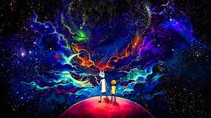 Hd Wallpaper Rick And Morty Orange Space Planet Blue Black Stars White Wallpaper Flare