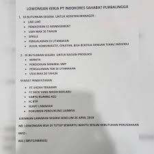 Lowongan kerja, lowongan kerja purbalingga, lowongan kerja purwokerto. Lowongan Kerja Pt Indokores Sahabat April 2019