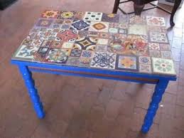 Hand Made Mexican Tile Top Table W Lizard Inlaid Tile Projects Mexican Tile Tile Tables