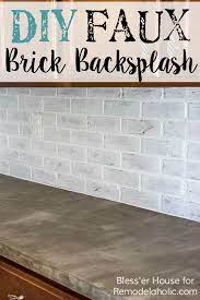 Maple kitchen cabinets and white countertop and brick backsplash windows: Remodelaholic Diy Whitewashed Faux Brick Backsplash