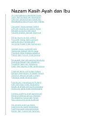 Maafkan aku ma karena aku belum bisa membahagiakanmu. Lirik Nazam Kasih Ayah Dan Ibu