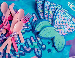 Mermaid Tail Napkins Table Covers And More Mermaid Themed Party Decorations Are Availabl Mermaid Theme Birthday Toddler Party Decorations Mermaid Theme Party