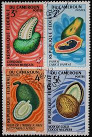 Fruit Of The Land Postage Stamp Set Cameroon 1967 Used Vintage Postal Stamps Africa Grapefruit Papaya Breadfruit Coconut Vintage Postage Stamps Stamp Set Postage Stamps