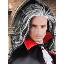 Pruik Dracula/Vampier Louis lang grijs