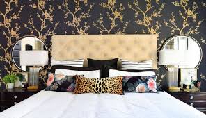 The pastel colors of the gracie wallpaper contribute a soothing quality. Design Ideas Bedrooms Magnificent Black Gold Master Bedroom Black And Gold Bedroom Ideas Bedroom Decor On A Budget Wall Decor Bedroom Black Wallpaper Bedroom