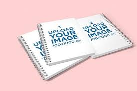 Download Placeit Mockup Of Three Piled A5 Spiral Notebooks In A Customizable Backdrop