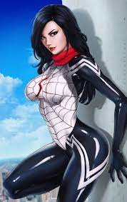 black hair bodysuit breasts cindy moon dandon fuga female female  only hips legs long hair looking at viewer marvel marvel comics shiny suit silk  silk (marvel) solo spider-man (series) |