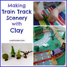 Making Train Track Scenery With Clay Train Activities Wooden Train Track Wooden Train