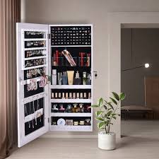 Black, white, espresso, cherry, and oak. Lockable Design Jewelry Organizer Cabinet Frameless Full Length Mirror Wall Door Mounted Dressing Mirror Inside Makeup Jewelry Armoire Wish