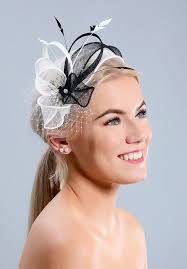 Black And White Wedding Fascinator Black And White Fascinator With Feathers Black And White Leaf Fasc White Fascinator Black And White Fascinators Fascinator